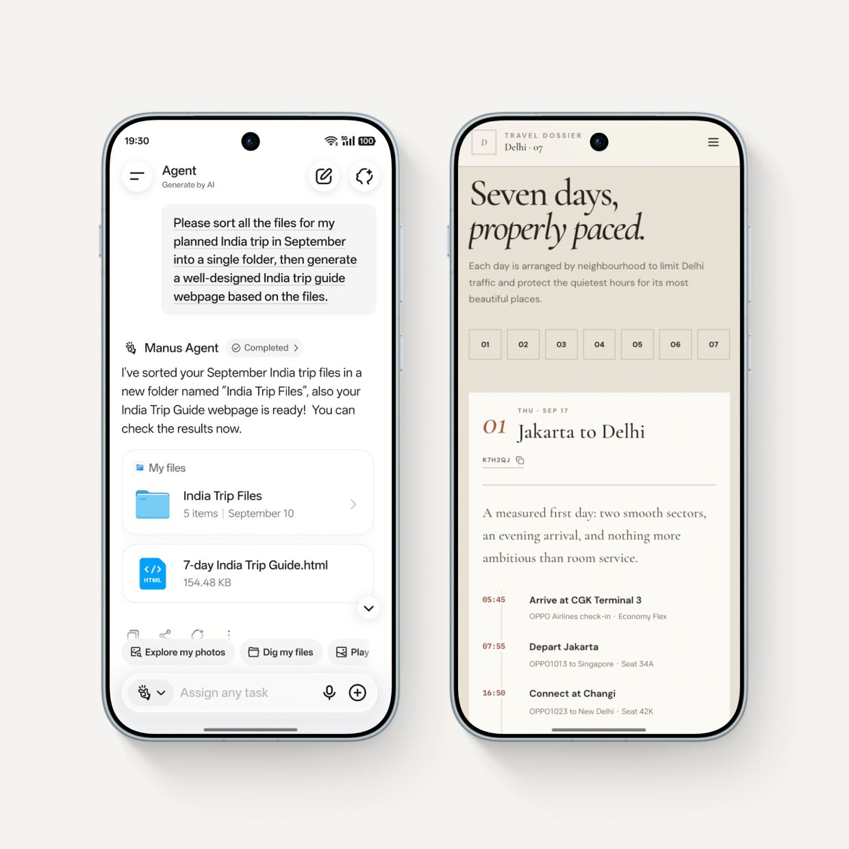 AI Mind Pilot’s Agent Mode can find and organise photos and files on your phone, rename them by content and date, and turn saved information into travel itineraries or webpages.