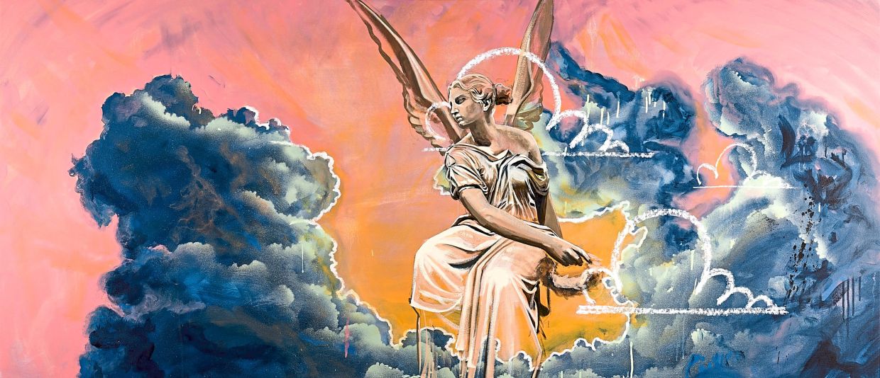 A close-up of Powell’s 'Faded Laurels', featuring a figure based on sculptures of Nike, the Greek goddess of victory. Photo: Cultprints 