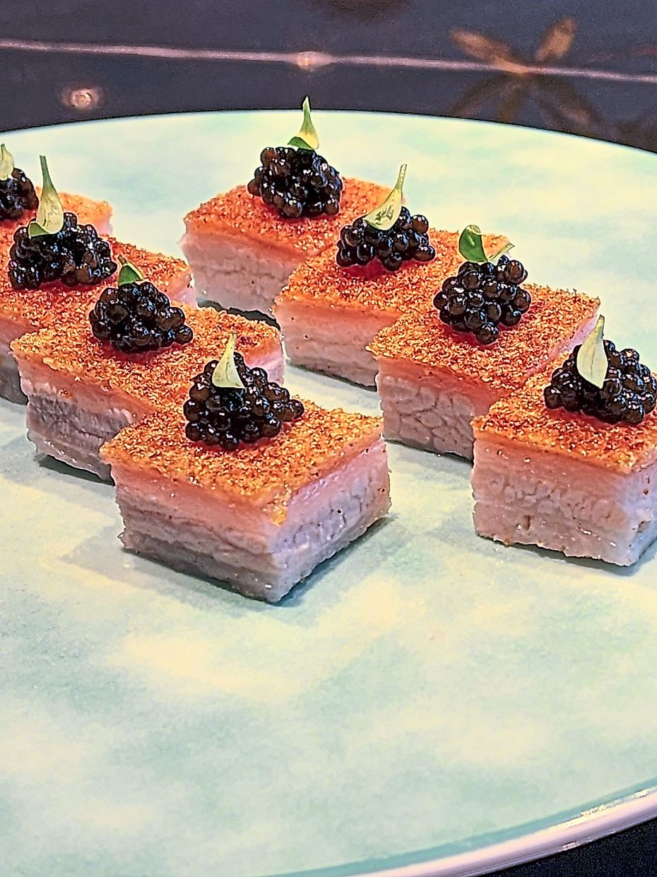 Fei’s roast pork with caviar highlights how he elevates classic Cantonese-style dishes with swanky new additions.