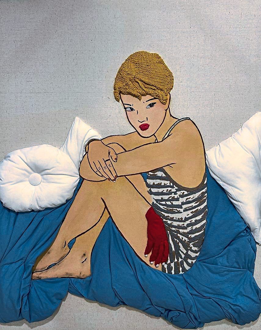 Mira Ariel Ong’s 'To Be Read, To Be Touched' (acrylic, cotton and bedsheet fabric, beads, embroidery thread and polyester stuffing on canvas, 2026). Photo: Wei-Ling Gallery