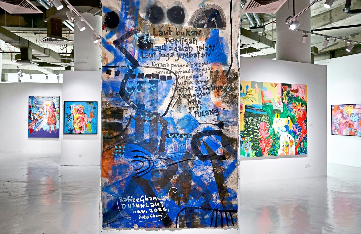 A view of Rafiee's latest exhibition 'Dusun Laut' at Galeri Puteh in KL. Photo: The Star/Faihan Ghani 
