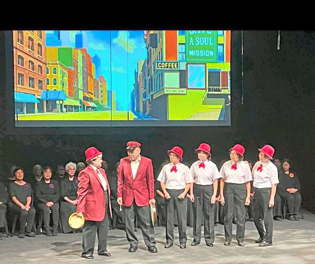 A scene in the play where missionaries on the streets of New York are in despair from trying to persuade gamblers to attend a sermon.