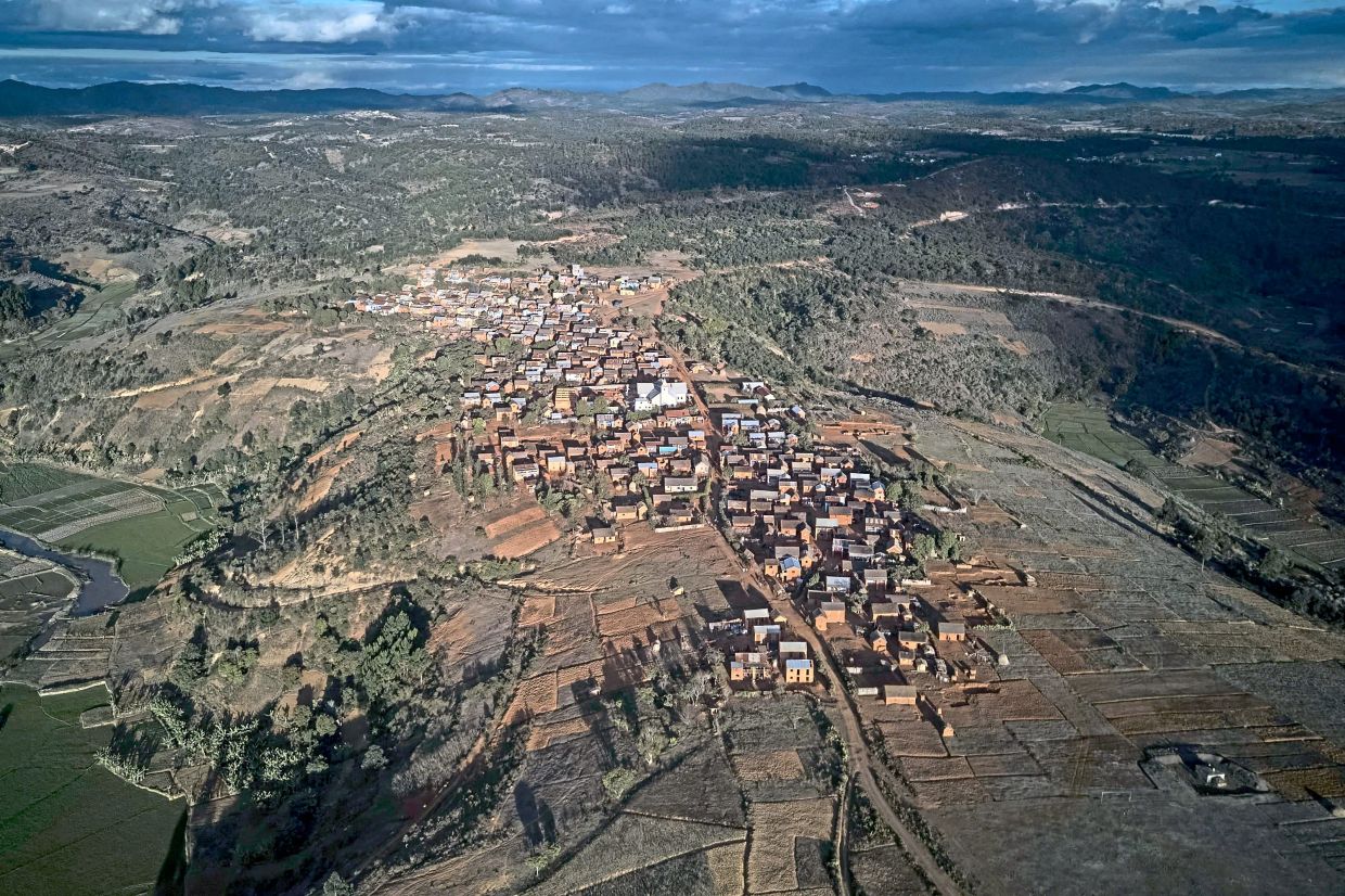 An aerial view of the village of Ambongamarina where the Tsiperifery domestication project began in 2017.