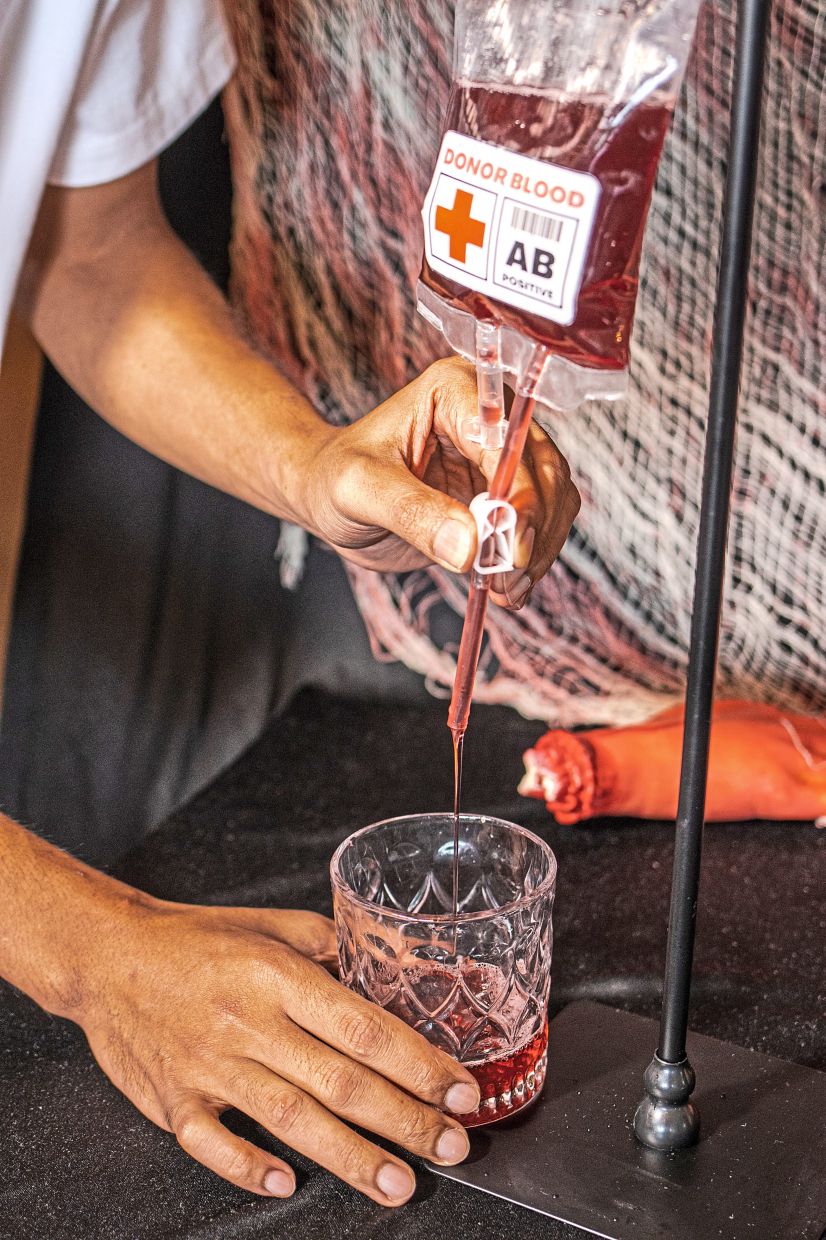 Type O-Negative cocktail in an IV bag by W XYZ Bar.