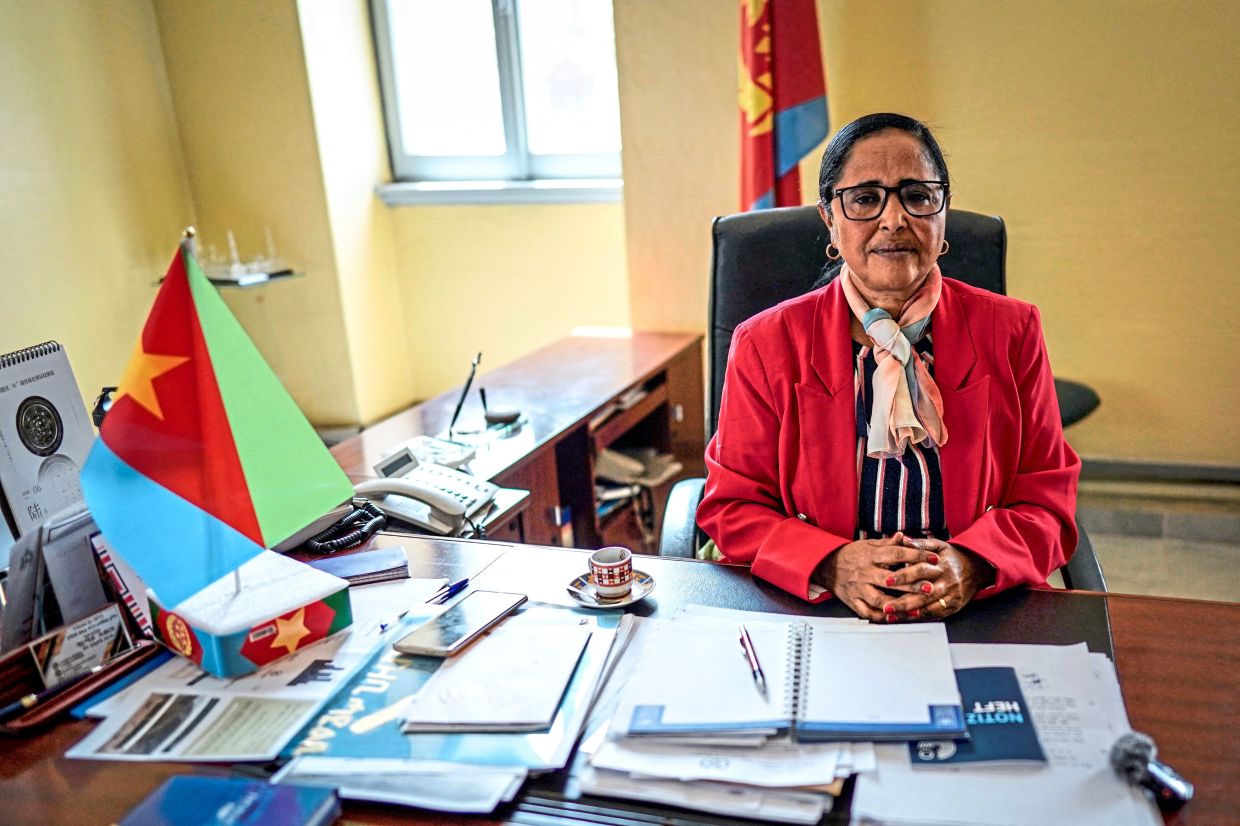 Halima speaking during an interview at her office in Asmara. She presides over a schooling system in which all teenagers must undergo army training towards the end of high school before being assigned mandatory and often indefinitely long roles in the military or in national service, mainly low-paid civilian jobs like teaching and policing. — Reuters