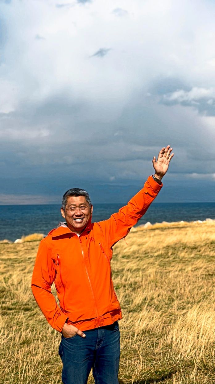 The columnist in Sayram Lake in Northern Xinjiang, which covers 458sq km and is known as ‘The last tear of the Atlantic Ocean’.