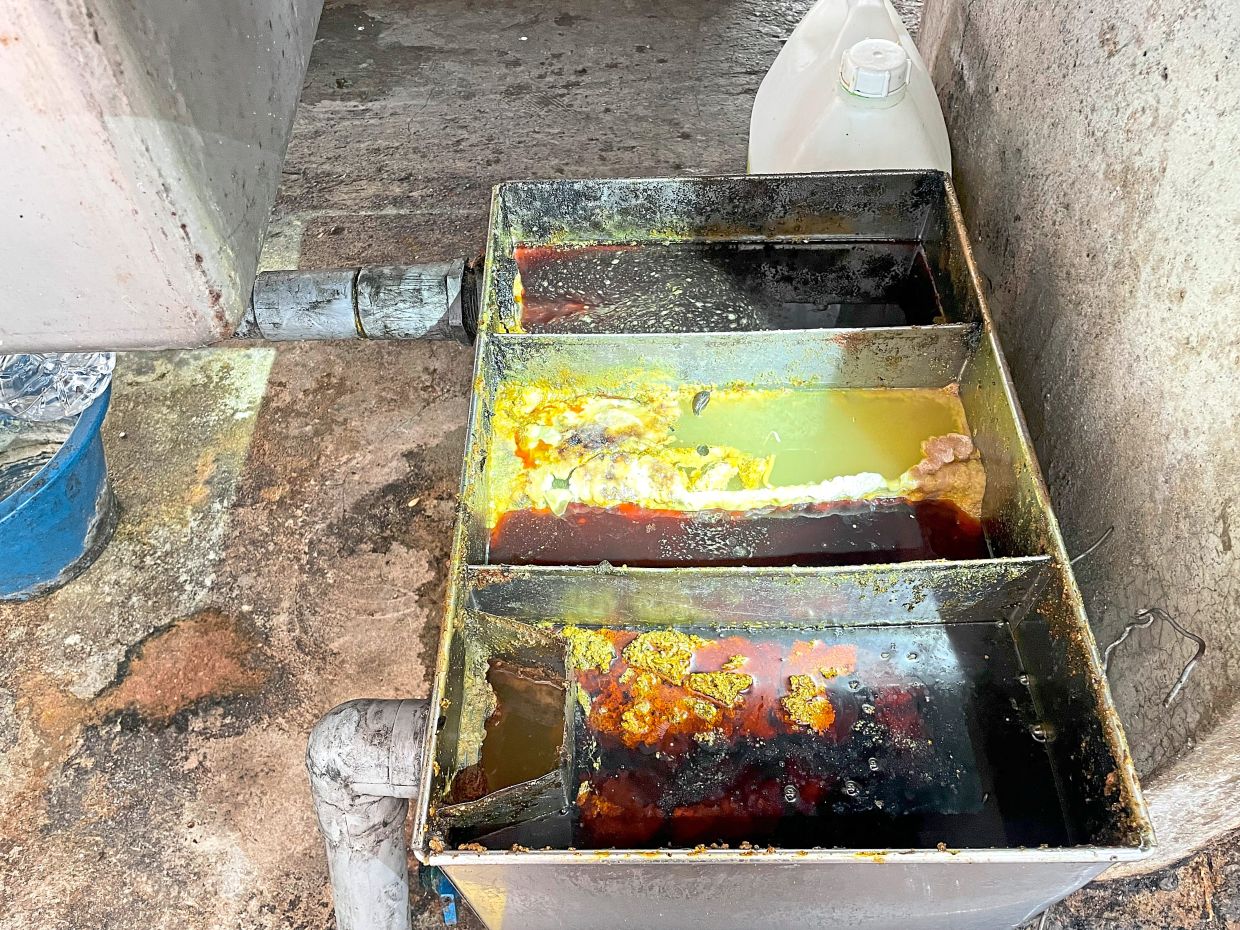 A grease trap with rotting food and curries left for days found at a restaurant in Pudu.