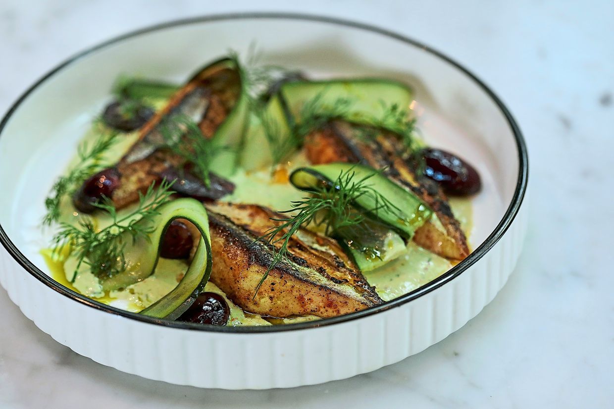 Paired with a dill chilli yoghurt, the grilled mackerel dish’s contrasting flavours and textures work well together.