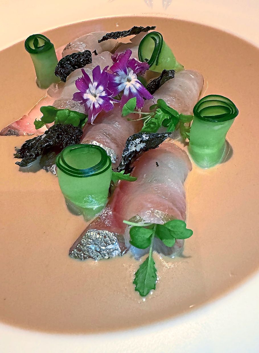 Shima-aji Goma Ponzu is white trevally in a roasted sesame and ‘ponzu’ sauce.