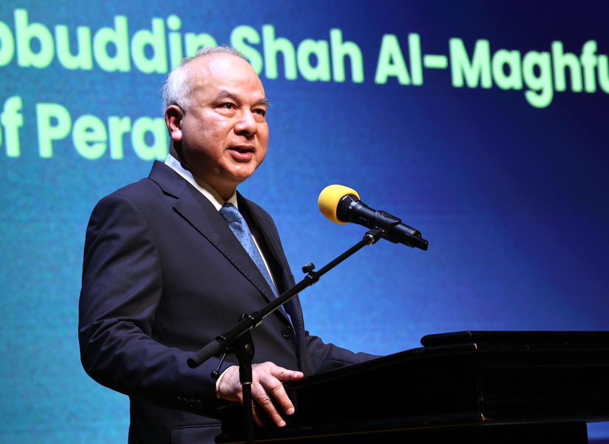 Sultan Nazrin delivering his opening remarks at GTP 2026. — ART CHEN/The Star