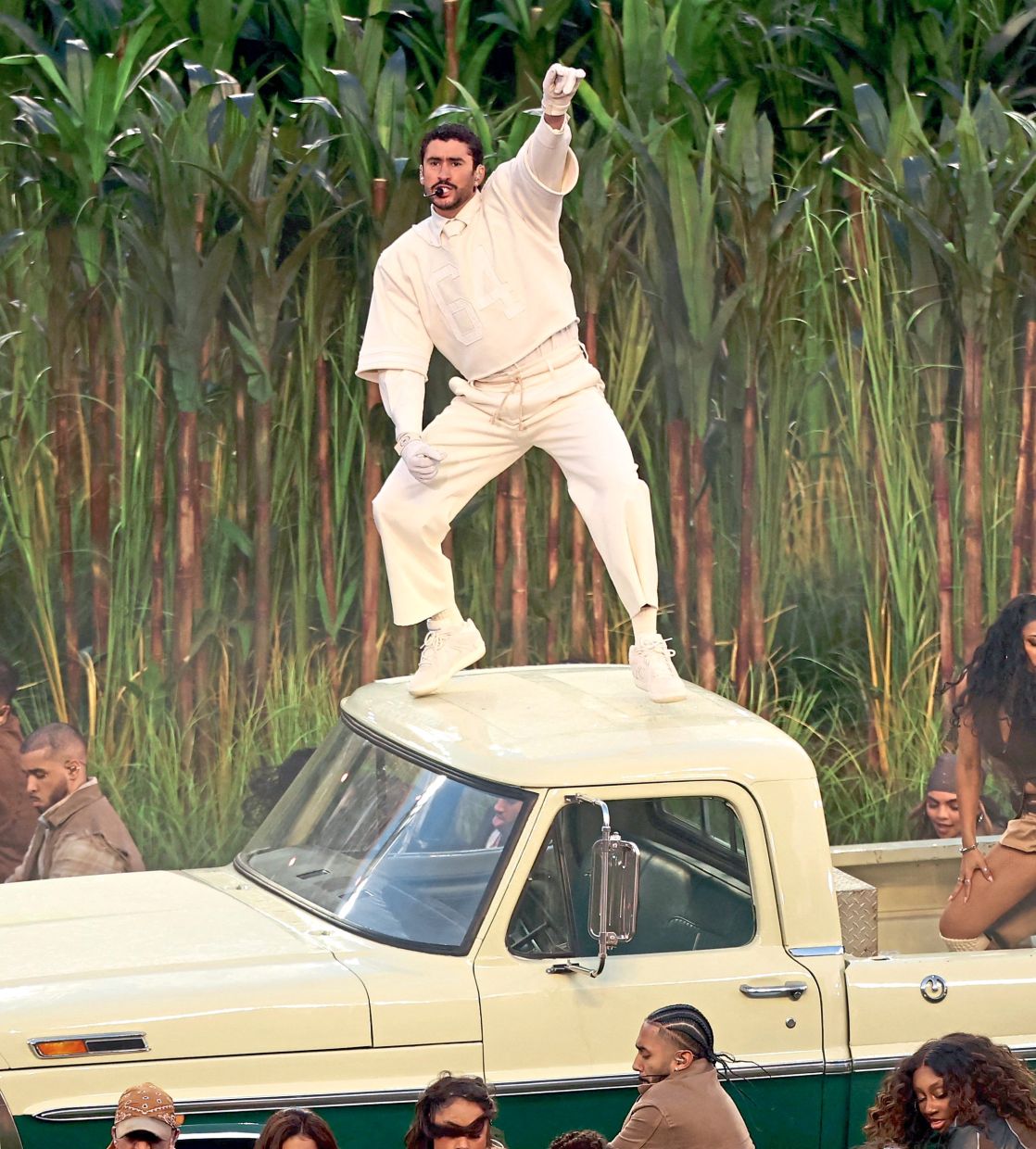 The sugar cane bushes steal the show during Bad Bunny’s Super Bowl LX halftime performance, offering an unexpected source of inspiration for Halloween costumes. Photo: AFP