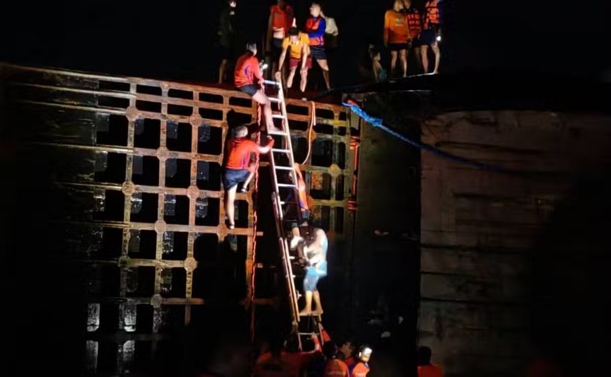 The Philippine Coast Guard rescued 58 passengers from a roll-on/roll-off vessel that tilted to its right side about 10 meters from the port of Real, Quezon before daybreak on Friday, Oct 30, 2026. - Photo courtesy of the Philippine Coast Guard
