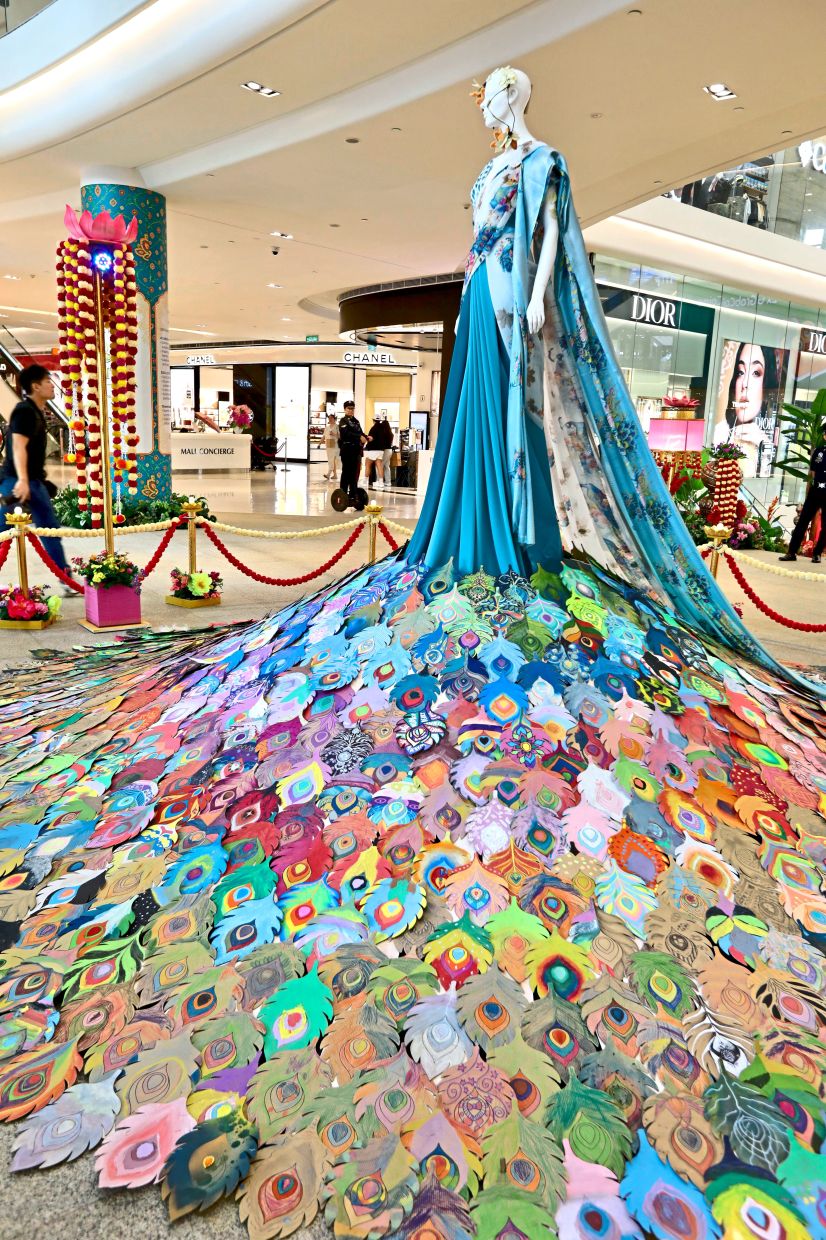 The ‘Saree of 1,080 Blessings’, created by UCSI Group students, forms part of Pavilion Bukit Jalil’s festive decorations.