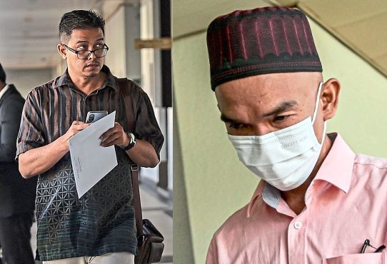 Facing the law: Ashadi Zul’izzi (left) and Abdullah Aidid pleaded not guilty in the Kuala Lumpur Sessions Court to charges of creating and posting extremely offensive comments against Tuanku Muhriz on social media. — Bernama