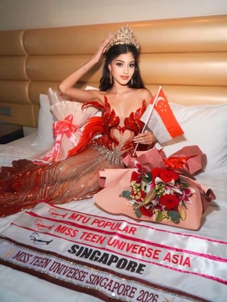 Riona Krishnan Dighe celebrates her Miss Teen Universe Asia 2026 victory. -- Photo from Dighe’s Instagram